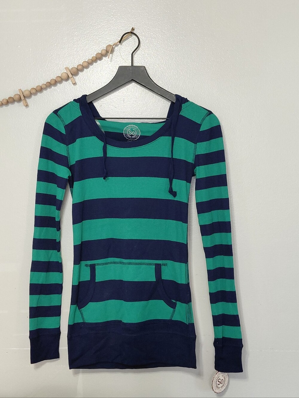 SO Y2K Striped Waffle Knit Thermal Hoodie Grunge Fairycore NWT Medium